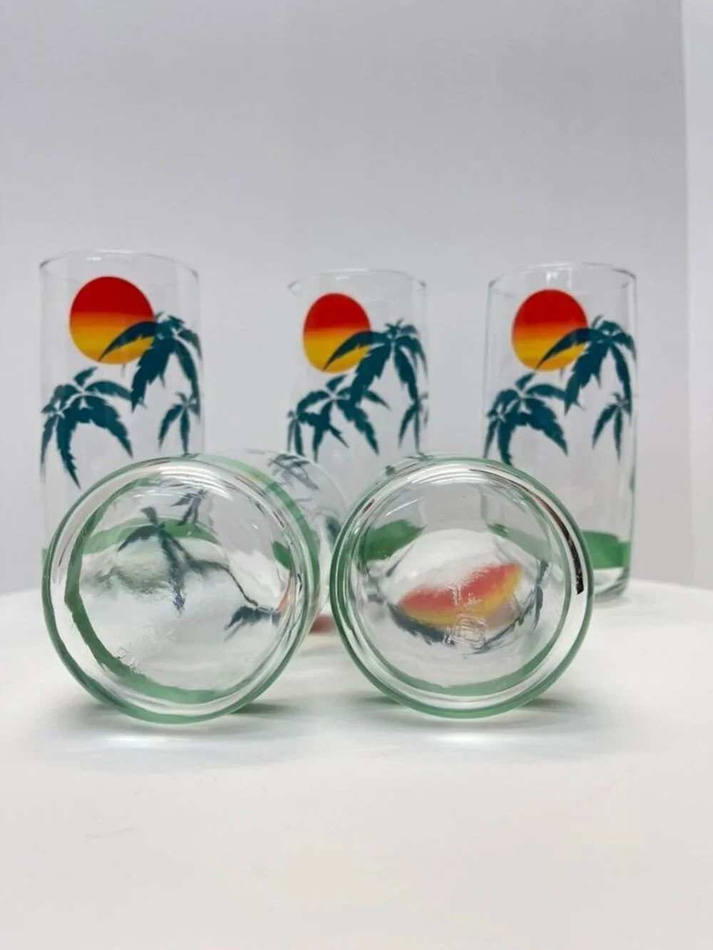 Vintage Tropical Palm Tree Sunset Tall Tumblers Set of 5 - Picture 5 of 6